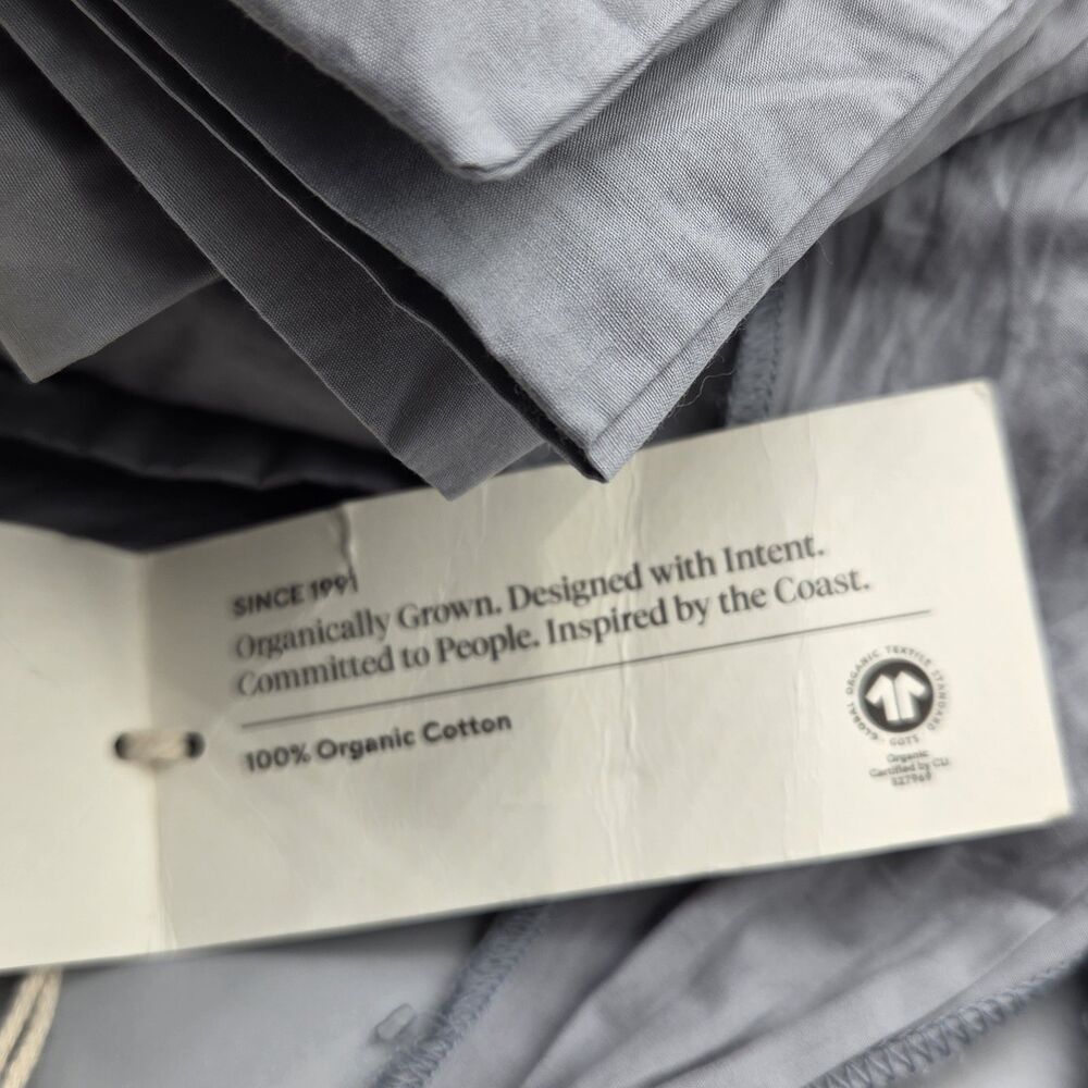Coyuchi 100% Organic Percale Cotton Cal-King Sheet Set Steel Blue 300TC GOTS New - Picture 6 of 6